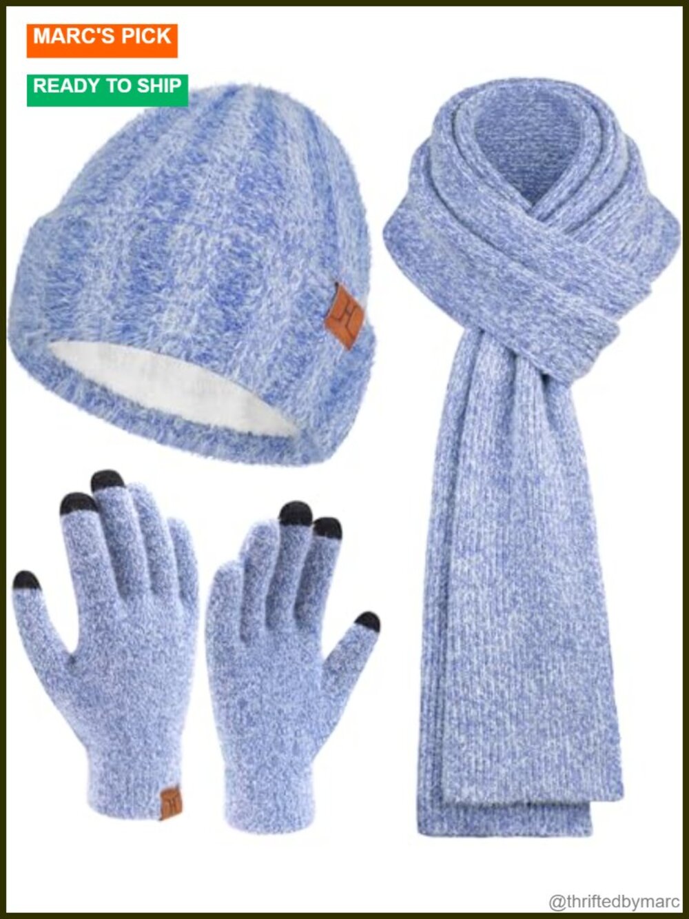 Winter Beanie Hat Scarf Gloves Set Touchscreen Warm Fleece Lined Acrylic